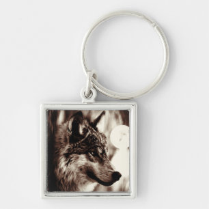 Sepia Wolf & Moon Key Ring