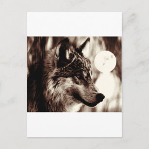 Sepia Wolf & Moon Postcard