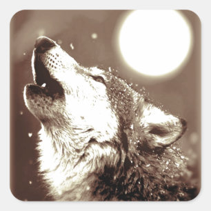 Sepia Wolf & Moon Square Sticker