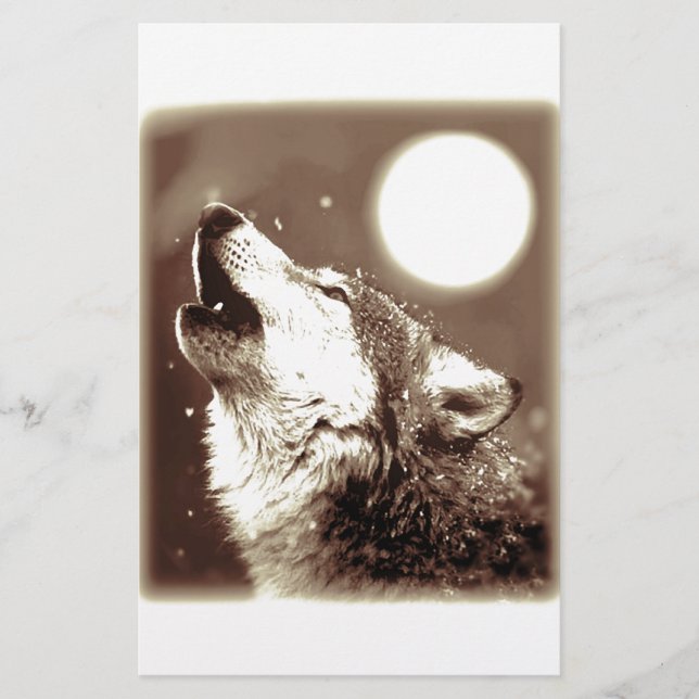 Sepia Wolf & Moon Stationery (Front)