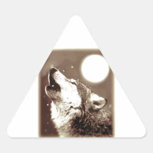Sepia Wolf & Moon Triangle Sticker