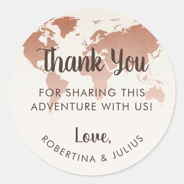 Sepia World Map Travel Themed Thank You Classic Round Sticker (Front)