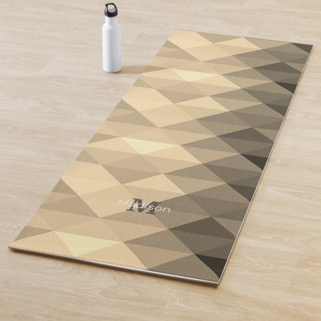 Sepia yellow geometric square pattern Monogram Yoga Mat (In Situ)