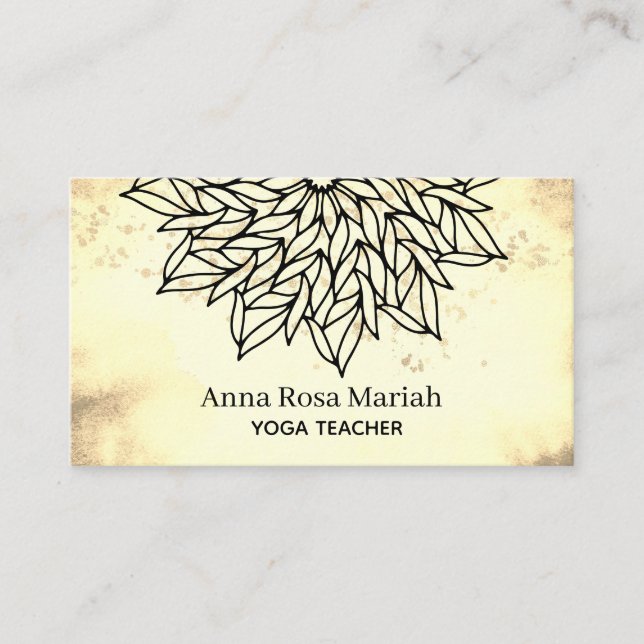 *~* Sepia Yellow Mandala Glitter Spiritual Yoga Business Card (Front)