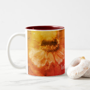 Sepia Zinnia Abstract Floral Art Personalised Two-Tone Coffee Mug