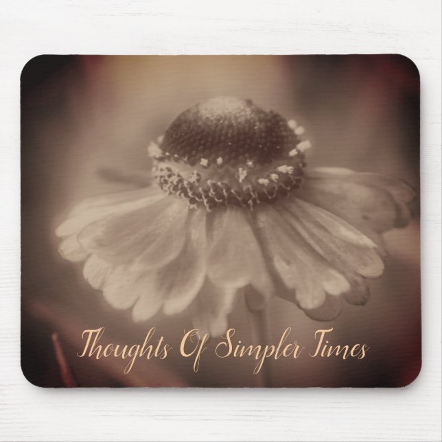 Sepia Zinnia Flower Simpler Times Inspirational Mouse Mat (Front)
