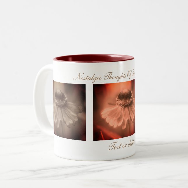 Sepia Zinnia Flower Simpler Times Inspirational Two-Tone Coffee Mug (Front Left)