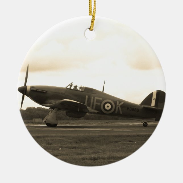 Sepiatone Hawker Hurricane Ceramic Tree Decoration (Front)