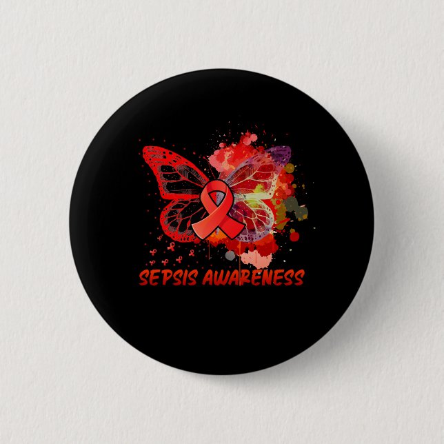 Sepsis Awareness Butterfly 6 Cm Round Badge (Front)