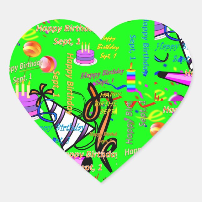 sept, 1 kids birthday heart sticker (Front)