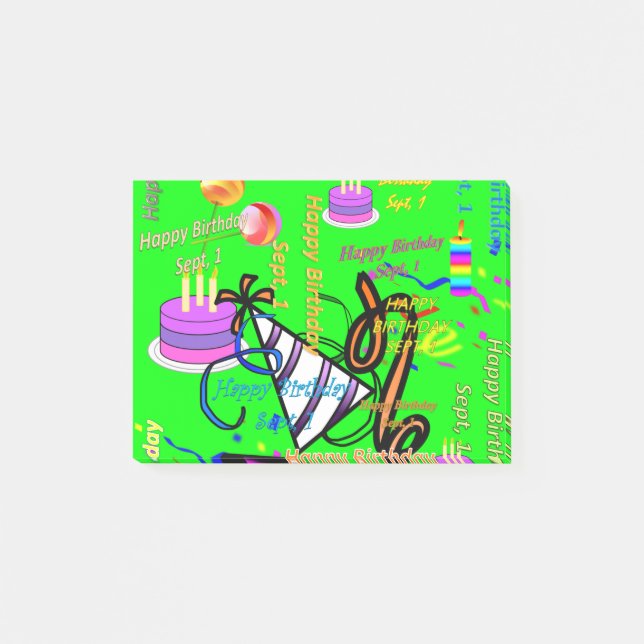 sept, 1 kids birthday post-it notes (Front)
