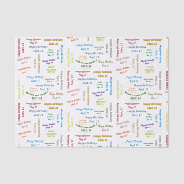 September, 11 Birthday Tissue Paper (Front)