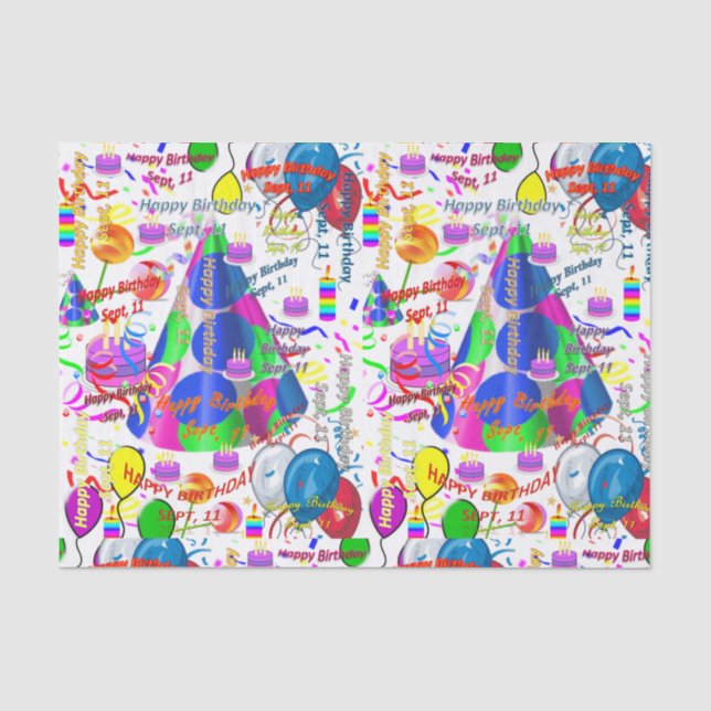 September, 11 Birthday Tissue Paper (Front)