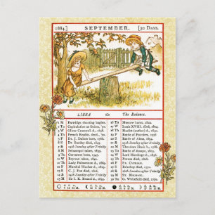 September 1884 Almanac.  Libra, The Balance Postcard