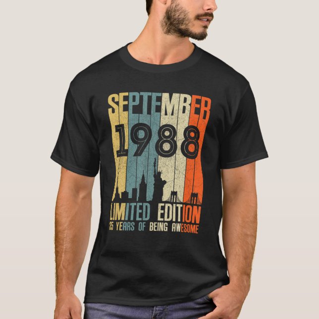 September 1988 35 Birthday 35 Year Old 1988 Birthd T-Shirt (Front)