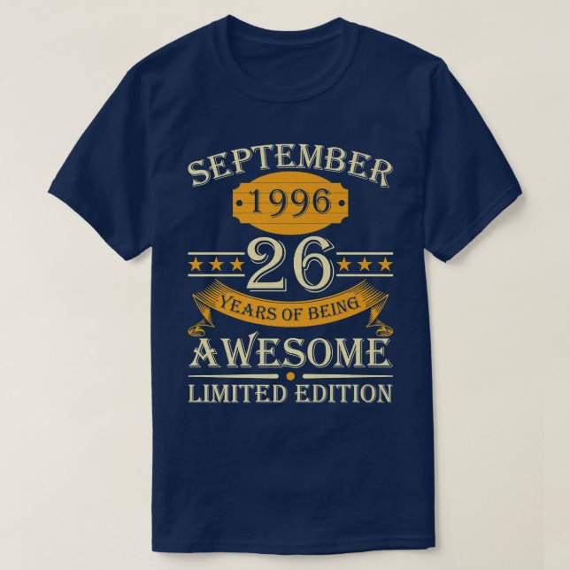 September 1996 26 Years Of Being Awesome Retro 26t T-Shirt (Design Front)