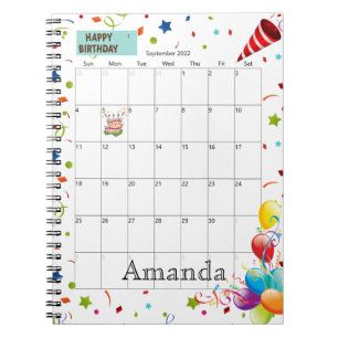 September 2022 Calendar Happy Birthday Notebook
