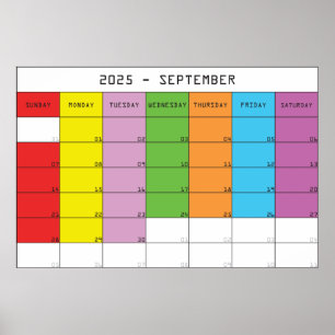 September 2025 colour days calendar planer poster