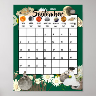 September 2026 Monthly Calendar Astrological    Poster
