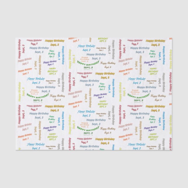 September, 3 Birthday Tissue Paper (Front)