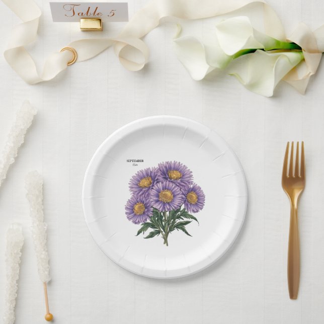 September Aster Birth Month Custom Floral Art Paper Plate (Wedding)