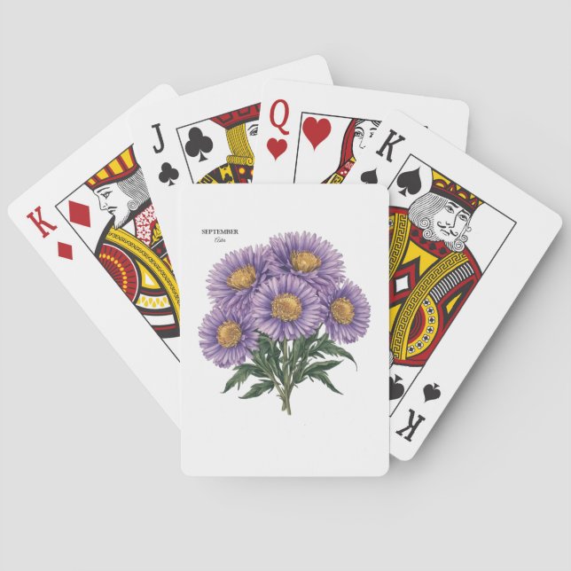 September Aster Birth Month Custom Floral Art Playing Cards (Back)