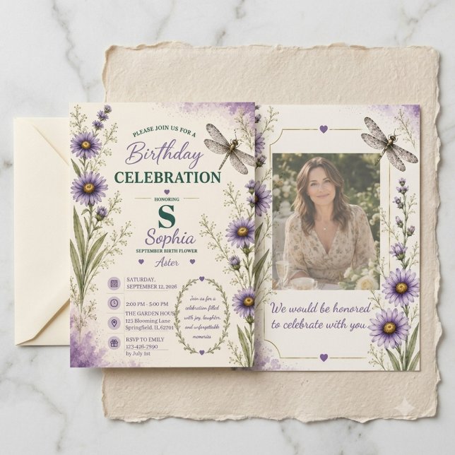 September Aster Dragonfly Birthday Invitation (Creator Uploaded)