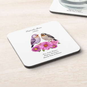 September Aster Flower with Birds Birth Gift  Coaster
