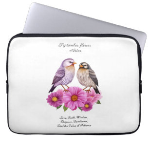September Aster Flower with Birds Birth Gift  Laptop Sleeve