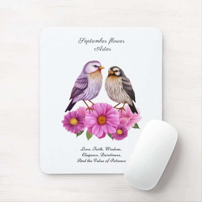 September Aster Flower with Birds Birth Gift  Mouse Mat (With Mouse)