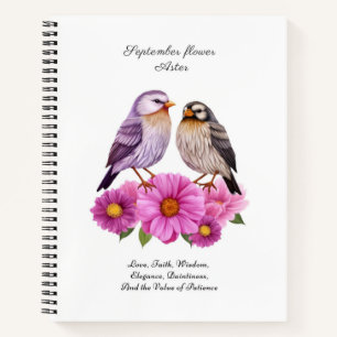 September Aster Flower with Birds Birth Gift  Notebook