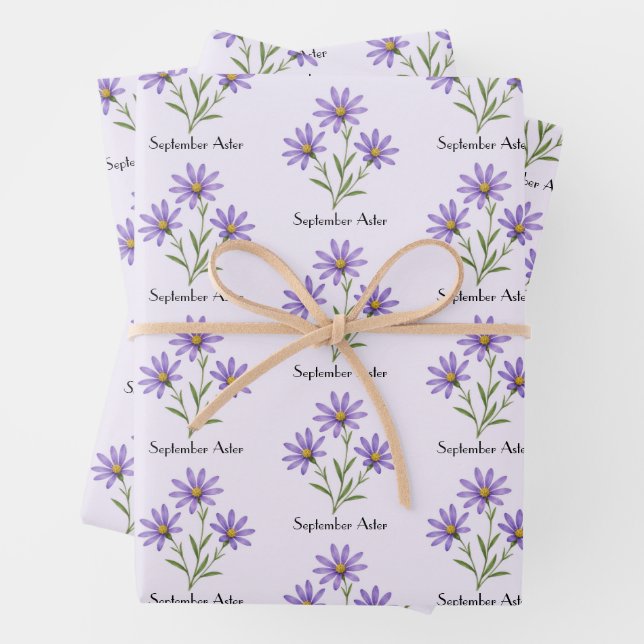 September Aster Flowers Wrapping Paper Sheet (In situ)