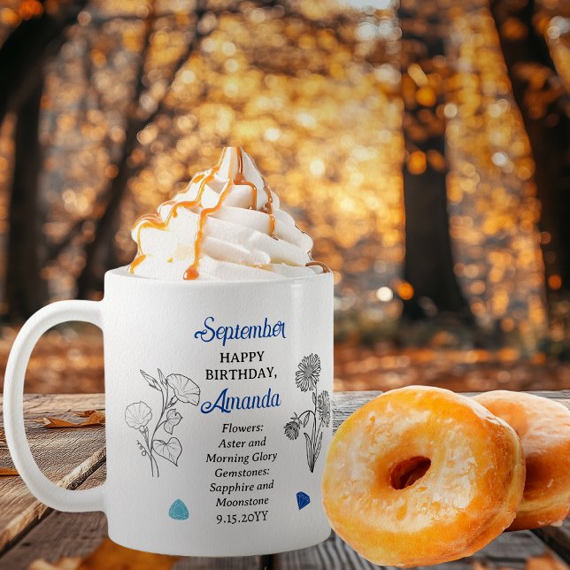 September Aster | Morning Glory Birthday Keepsake Coffee Mug (September Floral and Birthstone Birthday Keepsake Coffee Mug)