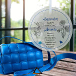 September Aster | Morning Glory Birthday Keepsake Glass Tree Decoration<br><div class="desc">September actually has two flowers and two gemstones in celebration of birthdays for this month: flowers -- morning glory and aster; gemstones -- primary is sapphire and lesser known is moonstone. This design features all. This design features details in white, black, sapphire blue and moonstone blue. We have paired it...</div>