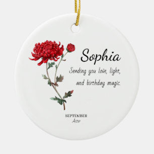 September Aster Personalised Birthday Ceramic Tree Decoration
