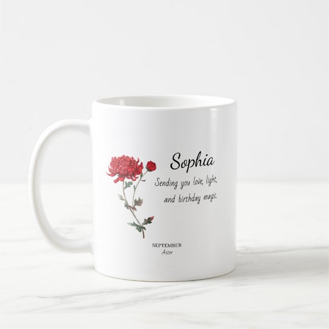 September Aster Personalised Birthday Coffee Mug (Left)