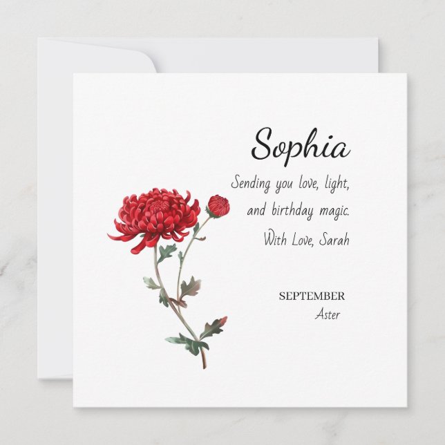 September Aster Personalized Birthday Card (Front)