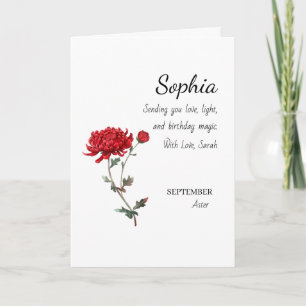 September Aster Personalized Birthday Card
