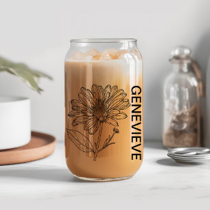 September Birth Flower Aster with Custom Name Can Glass