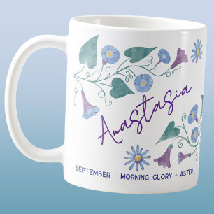 September Birth Flower Custom Name Morning Glory Coffee Mug