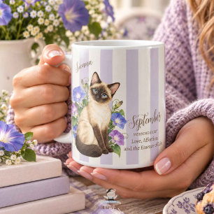 September Birth Flower Morning Glory Siamese Cat Coffee Mug