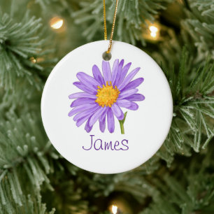 SEPTEMBER Birth Flower Purple Aster Christmas Ceramic Tree Decoration