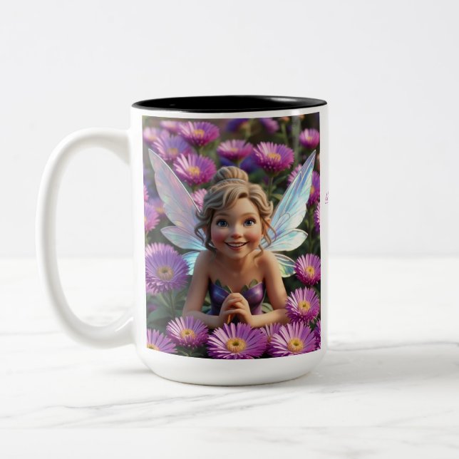 September Birth Month - Aster Flower Fairy - Two-Tone Coffee Mug (Left)