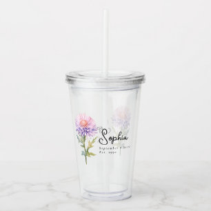 September Birth Month Flower Aster Personalised Acrylic Tumbler