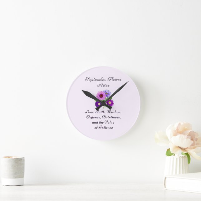 September Birth Month Flower Aster Personalised  Round Clock (Home)