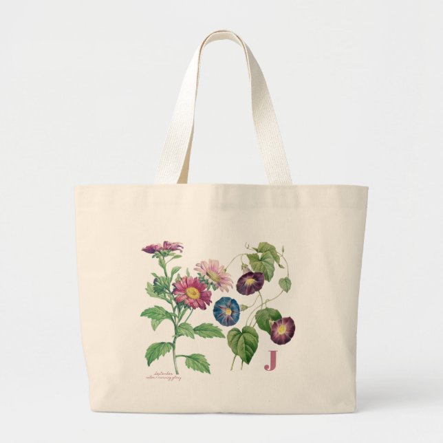 September Birth Month Flowers Monogram Tote Bag (Front)