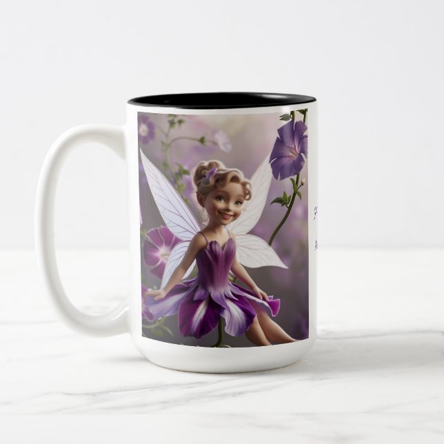 September Birth Month -Morning Glory Flower Fairy  Two-Tone Coffee Mug (Left)