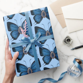 September Birthday Blue Butterfly Design Regal Wrapping Paper