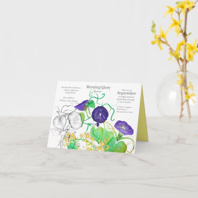 September Birthday Morning Glory Aster Birth Month Card (Yellow Flower)