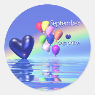 September Birthday Sapphire Heart Classic Round Sticker